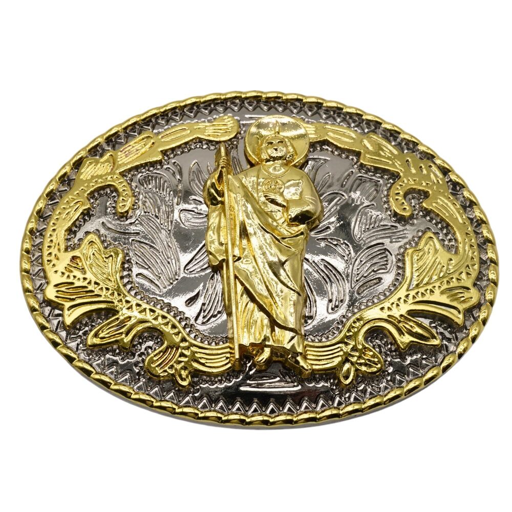 6214 Western St Jude Belt Buckle Gold Silver Saint Jude San Judas Cowboy